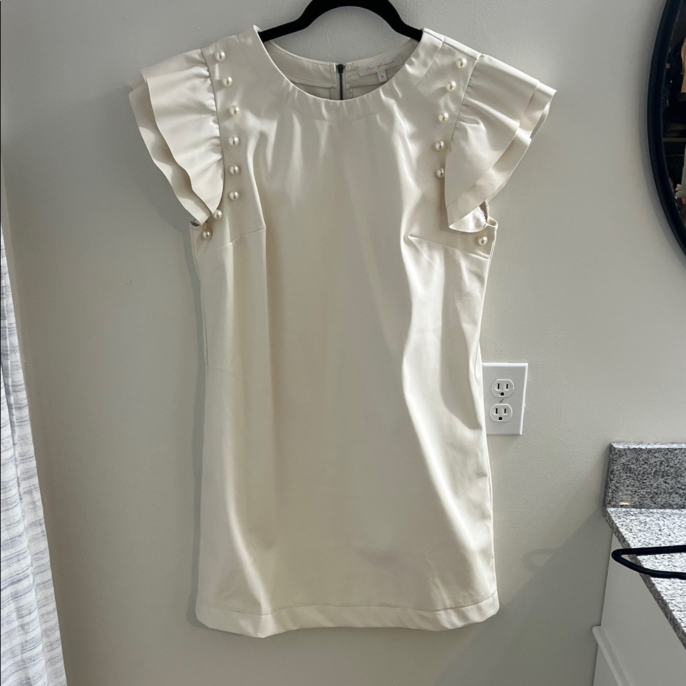 Elegant Cream Dress with Ruffle Sleeves